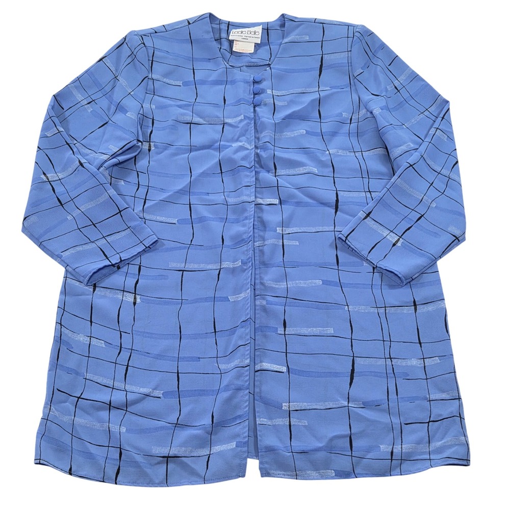 VTG Leslie‎ Belle Womens 14 Blue Plaid Sheer Button Front Duster Cardigan Top